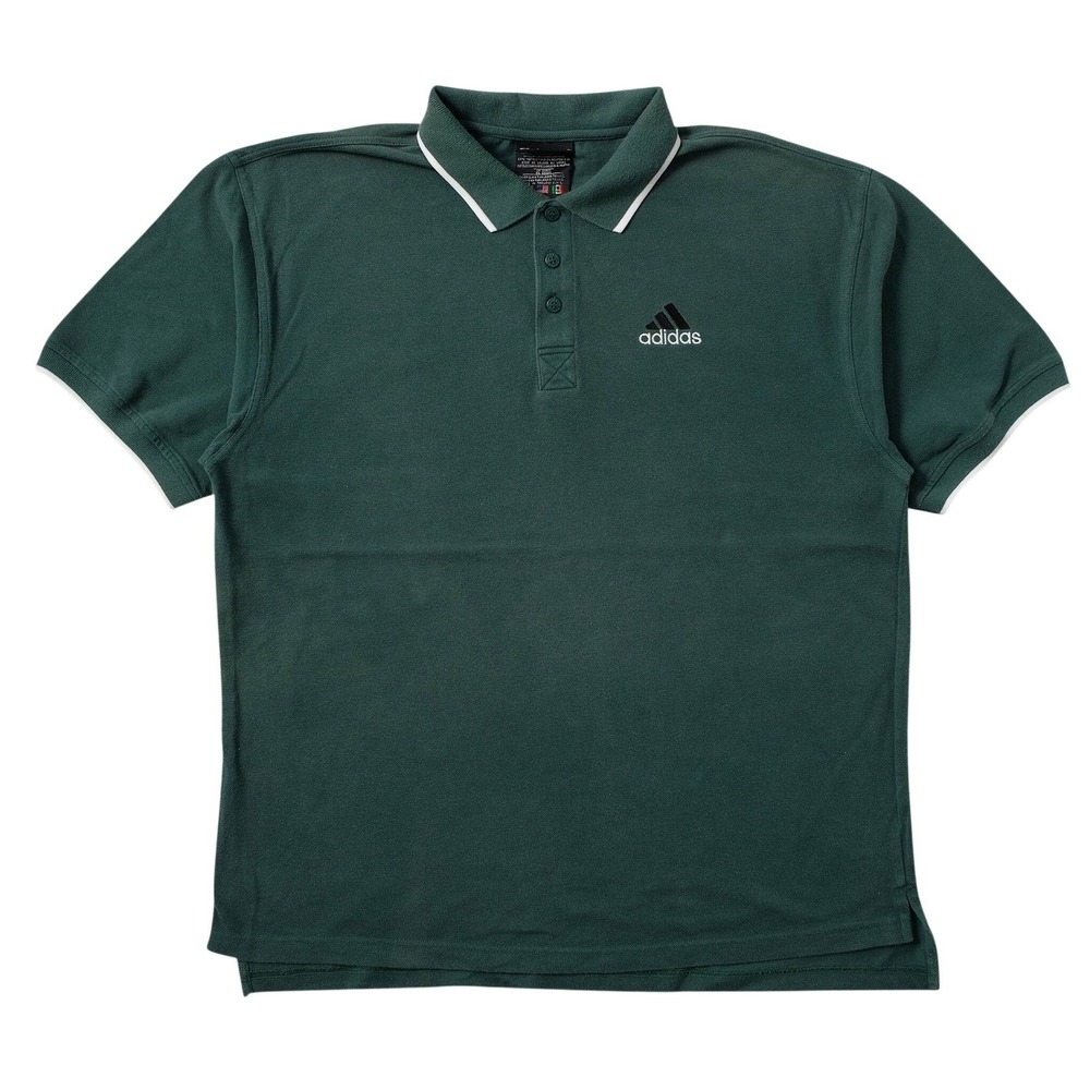 Y2k Vintage Adidas Men Green Short Sleeve Polo Shirt with White Trim Size Medium